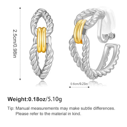 Clip on Earrings for Women Silver and Gold Plated Twisted Rope Hoops Non Pierced C Hoop Earring Lightweight Two Tone Clips Mixed Metal Jewelry Gifts - color: Eternity Hoop-silver&gold