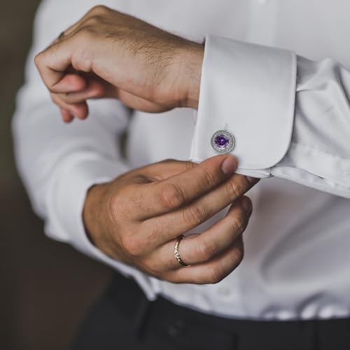 Crystal Cufflinks for Men CZ Cuff Links Sparkle Diamond Gold Ornate Cufflinks for Wedding Groom Best Man - style: Purple