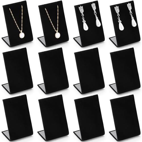 RattanView 12 Pieces Velvet Earring Display Stand Necklace Pendant Jewelry Stand Showcase Organizer Display Holder for Earring Pendant Accessory Rack(Black,Straight Style,Velvet) - color: Black