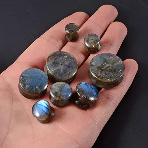 Pair Labradorite Stone Ear Flesh Tunnel Plugs Double Flared Plug Glow Stone Ear Gauges Expander - style: One Pair,1/2''(12mm)