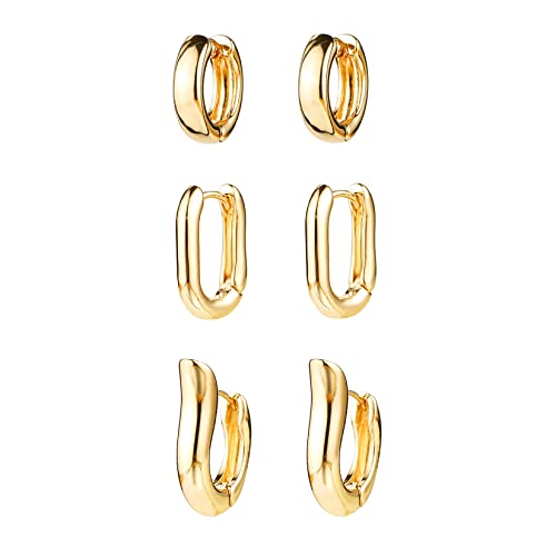 ALLHOLA 14K Gold Plated Hoop Earrings for Women, Hypoallergenic Chunky Gold Plating Hoop Earrings Multipack, Lightweight Twisted Huggie Hoops Earring Set Jewelry for Gifts - color: B-3 gold hoops