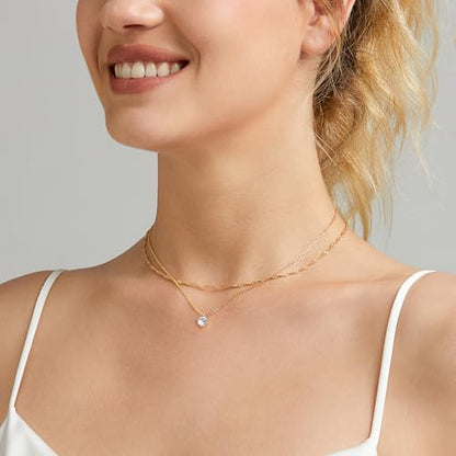 Zeffy Diamond Necklaces for Women, Dainty Gold Necklace 18k Gold Plated Layered Necklaces Simple Gold CZ Diamond Pendant Necklaces for Women Trendy Jewelry Gifts for Girls - color: Gold CZ Layered Necklace