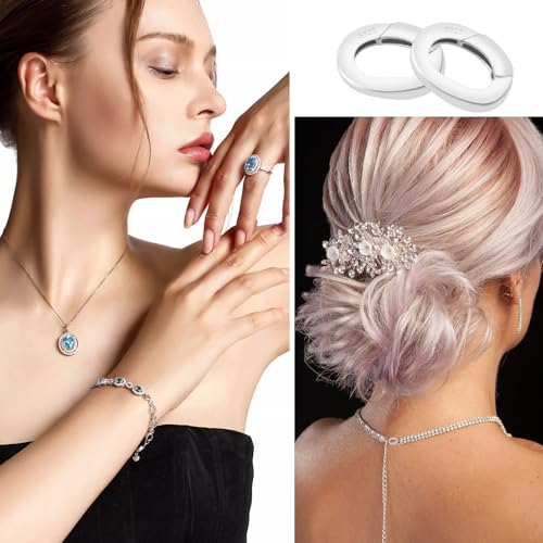 2 Pcs 925 Sterling Silver Necklace Enhancer Clasp,Hypoallergenic Pendant Enhancer Shortener,Oval Spring Bail Pendant Connector for Necklaces,Bracelets, Anklets,Jewelry Making and Charm Holder Gift - color: Silver 0.28 x 0.39 inch