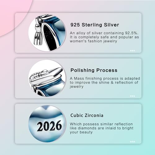LUXILLA Love You Best Friend Grandma Wife Heart Charm 925 Sterling Silver Charms Fit for Bracelets Necklace Jewelry Gift for Women - color: Blue 2026 Graduation Charm