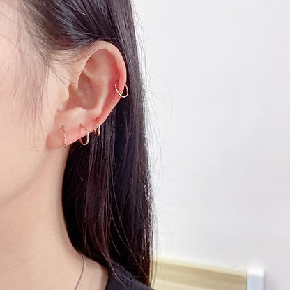 5Pcs Stainless Steel 16G 18G Sleeper Hoop Earrings for Women Men Septum Hinged Clicker Nose Lip Ring Helix Daith Cartilage Tragus Piercings Tiny Small Huggie Hoops Hypoallergenic Sensitive Ears Jewelry - style: 8mm in rose gold-tone 18G