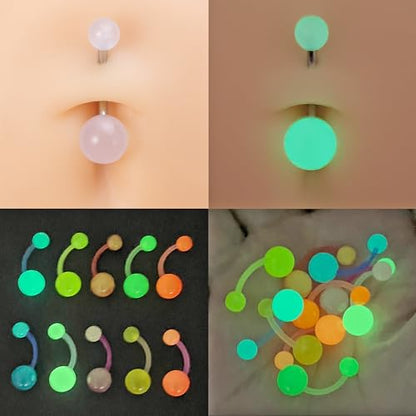 15pcs Glow in Dark Belly Button Ring, 14G Acrylic Belly Button Piercing Jewelry