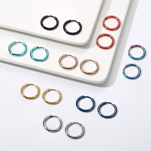 Jstyle 18G 20G Small Hoop Earrings for Men Women Huggie Hoops 8 Pairs | Hypoallergenic Surgical Stainless Steel, Multicolor Cartilage Helix Lobes Sleeper Hoop Earrings Set 8mm/10mm/12mm/14mm - style: Inner Diameter 12mm (20G)
