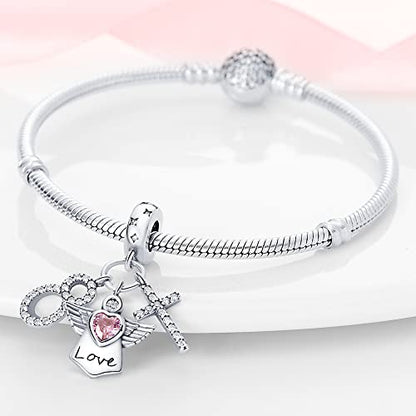 KUNSIR Charms Beads fits Pandora Charm bracelets for Woman 925 Sterling Silver Dangle Pendant Bead Jewelry Beads Gifts Happy Birthday Charms for Women Bracelet&Necklace - style: Angel Lucky Symbol Three Piece Set Charm