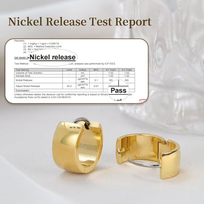 Limerencia Implant Grade Titanium Chunky Wide Huggie Hoop Earrings | Hypoallergenic,G23 Pure Titanium,Waterproof,Thick Huggie for Sensitive Ears - color: Gold
