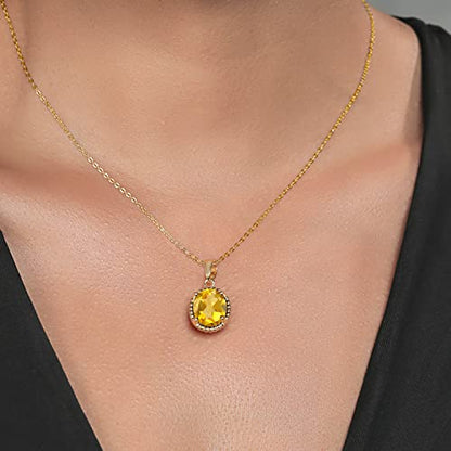 Gem Stone King 11X9MM Oval Gemstone Birthstone Pendant Necklace | 925 Sterling Silver | Solitaire Necklace For Women | With 18 Inch Chain | Fine Jewelry Gifts for Mom Women Wife Her - color: Citrine-November