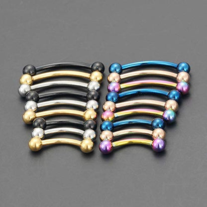 SCERRING 18-36PCS 16G Stainless Steel Eyebrow Tragus Helix Rook Daith Earrings Tongue Nipple Belly Lip Ring Barbell Body Piercing Jewelry 6-16mm - color: 18PCS - Mix Color