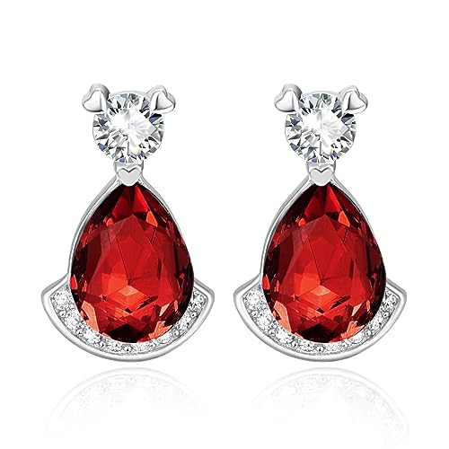 Birthstone Teardrop Crystal Stud Earrings for Women 925 Sterling Silver Solitaire Studs Halo Earrings for Birthday Gifts Teardrop Earrings for women - style: A January