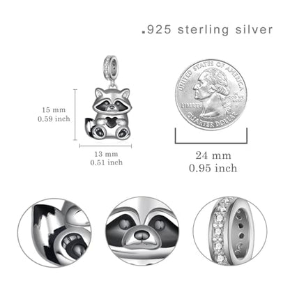 Cute Animals Charms 925 Sterling Silver Highland Cow/Dragon/Axolotl/Raccoon/Whale/Turtle/Cardinal/Hummingbird Charms for Bracelets for Women Cute Animal Charm Beads for Jewelry Making - style: Raccoon Charm