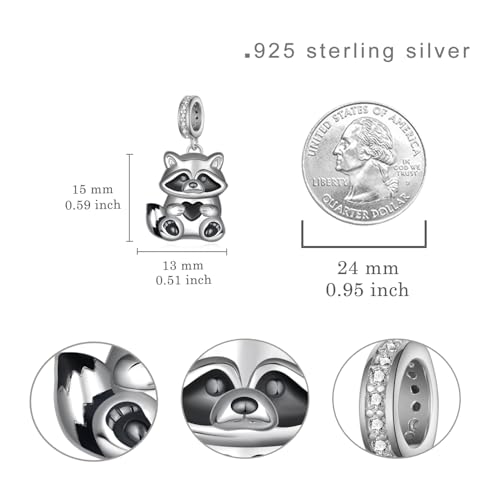 Cute Animals Charms 925 Sterling Silver Highland Cow/Dragon/Axolotl/Raccoon/Whale/Turtle/Cardinal/Hummingbird Charms for Bracelets for Women Cute Animal Charm Beads for Jewelry Making - style: Raccoon Charm