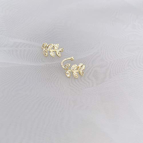 Ear Cuffs S925 Sterling Silver 18K Gold Plated Leaf Non Piercing Ear Clip Cuff Wrap Earrings Hypoallergenic Earring for Women (1 pair)