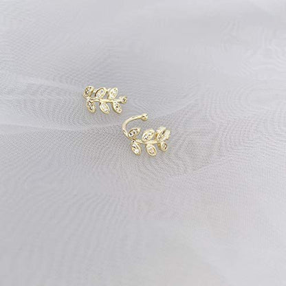 Ear Cuffs S925 Sterling Silver 18K Gold Plated Leaf Non Piercing Ear Clip Cuff Wrap Earrings Hypoallergenic Earring for Women (1 pair)