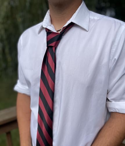 tiemart Men's Striped Tie Standard Length - color: Burgundy and Black