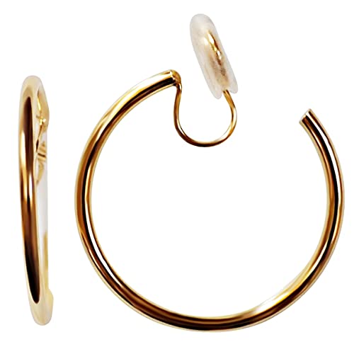 Clip On Hoop Earrings for Women Not Pierced Gold Silver Large Chnky Square Twisted Comfortable Coil Hoop Clip On Earrings - color: 30mm Hoop Gold