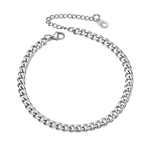PROSTEEL Ankle Bracelets for Women, Silver/Gold/Black, Waterproof Anklets | Waterproof, Stainless Steel, Summer Beach Jewelry, Durable & No Tarnish, Come with Gift Box, 8-10.5" Adjustable, Plus Size - color: B: silver-cuban chain-4.8mm