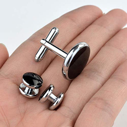 Tuxedo Studs and Cufflinks Set, Mens Cufflinks and Cuff Studs Set, Formal Shirt Buttons with Gift Box for Wedding Business Suit Accessories - color: Black/Silver