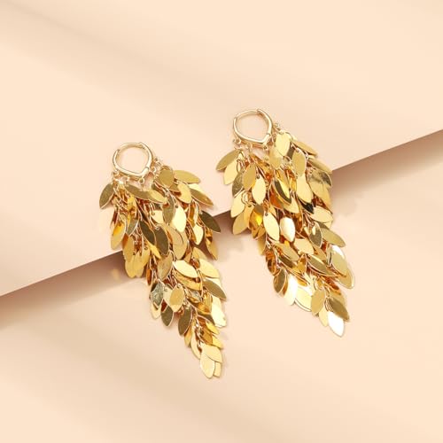 Long Dangle Earrings For Women, Fringe Chandelier Earrings Punk Metal Chain Earrings Hypoallergenic Lightweight Tassel Drop Earrings - color: Fringe-Gold