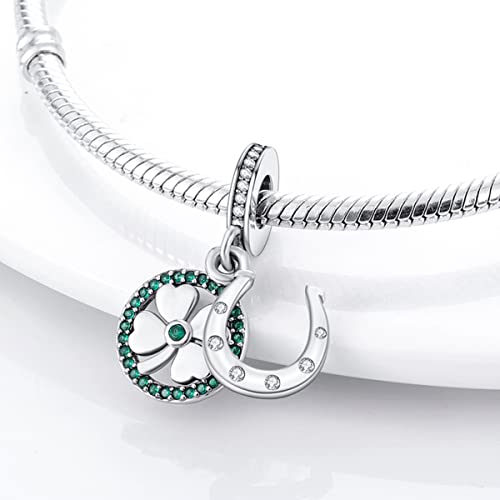 925 Sterling Silver Charm for Bracelet Necklace Women Dangle Pendant Beads | Love Faith Mom Ocean travel Butterfly Party Charm Beads Pendants DIY Jewelry Gift - color: Horseshoe Print Clover Charm