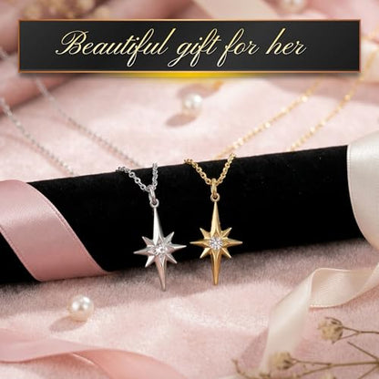 HOPE LOVE SHINE Women's New Beginnings Necklace - 14k Gold Plated Sterling Silver, Healing & Recovery Gift, Adjustable 16+2" Chain - color: STERLING SILVER, style: f. NORTH STAR