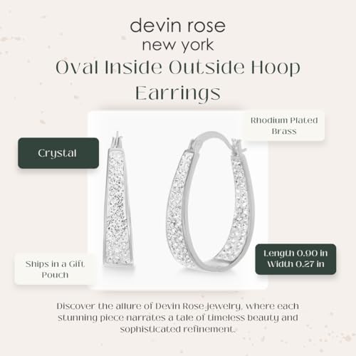 Devin Rose Oval Inside Outside Hoop Earrings for Women Faceted Sparkle Crystals - color: White