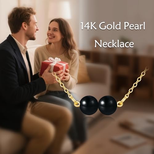 KECHO 14K Real Gold Beads Pendant Necklace Solid Yellow Gold Jewelry Anniversary Birthday Gifts for Women - color: Black Onyx 2