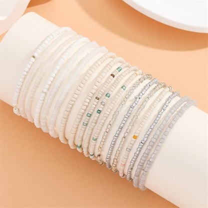 18Pcs Boho Stackable Beaded Bracelets for Women Colorful Handmade Multilayered Rice Beads Anklets Set Summer Beach Bohemian Jewelry Gift - color: Style 1 White
