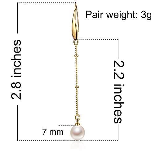 Pearl Dangle Earrings for Women, Threader Earrings Long Drop Earrings, Dainty Hoop Earrings Hypoallergenic Tassel Ear Chain for Wedding Jewelry Gifts - color: Pearl Hook Earrings