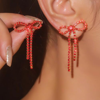 Bow Earrings Red Earrings for Women Dangle Cute Earrings Red Stuff Jewelry Outfits Accessories Gifts for Girls - color: B1:red rhinestone bow earrings