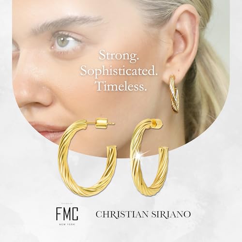 18K Gold Plated Sterling Silver Earrings for Women – Pure & Polished, Twist, Square, Hinged Tube, Abstract & Heart Shape Hoops – Lightweight, Hypoallergenic, Non-Tarnish Jewelry (Sizes: 3x35mm-46x30mm) - color: Gold, size: Twist Hoop (4x25x30mm)