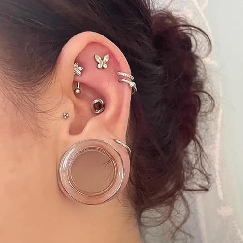 6G-50mm Hollow Acrylic Ear Plugs Tunnels for Women Men Double Flared Saddle Ears Gauge Plug Stretcher Expander Piercing Body Jewelry Black White Clear 1 Pairs - color: Clear, size: 6 Gauge = 4mm = 3/16 inch