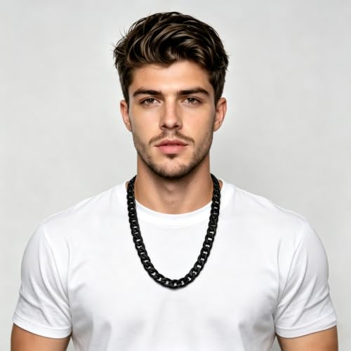 Qlaway 14MM Black Cuban Link Chain for Men, 316L Stainless Steel and Black Metal Filled, Available In 22/24/26/28/30 Inches, Black Necklace for Men - style: 14MM-30 Inch