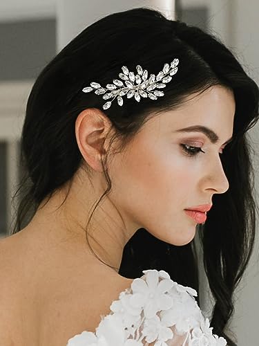 SWEETV Rhinestone Bride Wedding Hair clip Silver Crystal Bridal Hair comb Sparkly Hair Piece Gem Hair Accessories for Women/Girls & Brides/Bridesmaids | Rhinestone Crystal Sparkly Bridal Hair Pieces Gem Wedding Hair Accessories Bridal Hair Accessories for