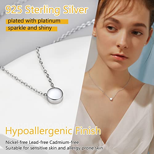 PROSILVER 925 Sterling Silver Necklace for Women Dainty Pendant Necklace | Hypoallergenic 925 Sterling Silver, Cute Small Pendant, Star/Heart/Moon/Triangle/Bar/Round Necklace Silver with Gift Box - color: 01 Sliver, style: 04 Round