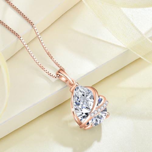 Birthstone Pendant Necklace 925 Sterling Silver Teardrop Jewelry for Women - color: Golden Rose
