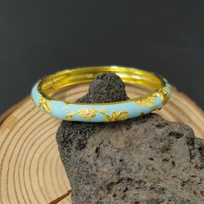 Cloisonne Bracelet For Women, Chunky Bangle Trendy Cute Flower Enamel Bangles Multi Tone Engraved Cuff Gold Plated Bracelets Stackable Wife Jewelry Friendship Gift - color: Dark Purple