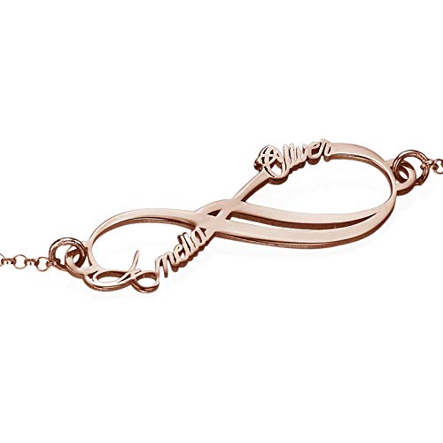 Personalized Infinity Bracelet - Choose Your Style - Sterling Silver, Solid Gold or Plated - Rolo Chain - color: 18K Rose Gold Plated Silver, size: 2 Name Bracelet