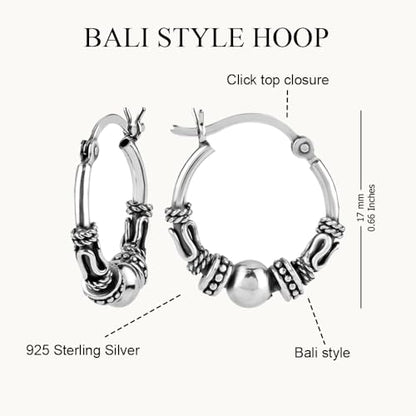 LeCalla 925 Sterling Silver Oxidized Balinese Hoops Earring Jewelry Small Antique Bali Beaded Hoop Earrings for Women - color: Bali Spiral Bead