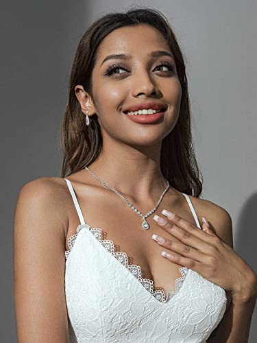 Unicra Bride Crystal Necklace Earrings Set Bridal Wedding Jewelry Sets Rhinestone Choker Necklace Prom Costume Jewelry Set for Women and Brides - color: A-Silver