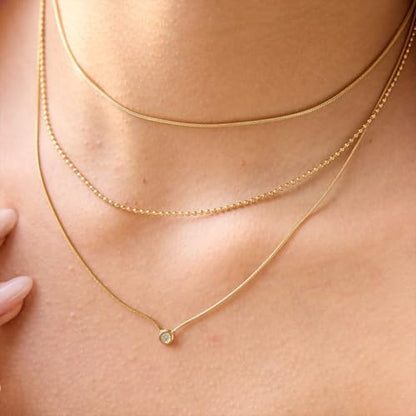 Women Stainless Steel Triple Strand Chain Necklace w Crystal Charm | Multi-Layered Dainty Style Three Layer Bead and Snake Chain Waterproof Non-Tarnish Trendy Jewelry Gifts - color: Gold