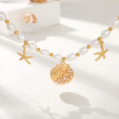 XZQTIVE Starfish Pearl Waist Chain Belts for Women Mermaids Seashell Pearl Belly Chain Gold Pirate Rave Festival Summer Bikini Beach Jewelry Accessories - style: Starfish-4