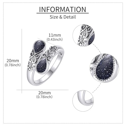 Ring for Women Sterling Silver Adjustable Band Open Rings Jewelry Gifts for Girls - style: Blue Sandstone