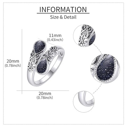 Ring for Women Sterling Silver Adjustable Band Open Rings Jewelry Gifts for Girls - style: Blue Sandstone