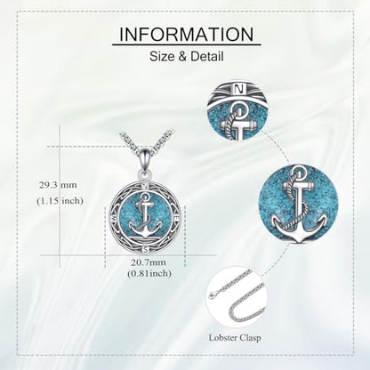 ONEFINITY Lighthouse Necklace for Women Sterling Silver Lighthouse Pendant Necklace Birthday Jewelry Gift for Women - color: Turquoise Anchor Compass