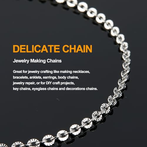 KYUNHOO 5M Flower Circle Chain Roll Silver Jewelry Chains for Necklace DIY | 304 Stainless Steel Chains Bulk Embossed Cable Link Sunflower Chain for Crafts Making - color: Oval Silver