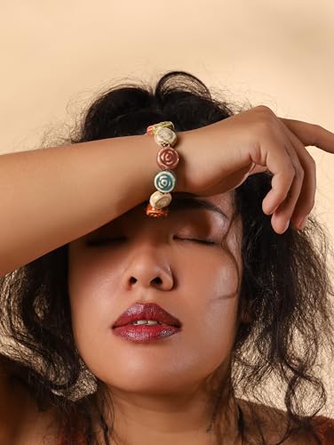 Boho Hippie Colorful Ceramic Beads Strand Stretch Bracelet, Bohemian Summer Beach Jewelry Gift for Women - color: S05