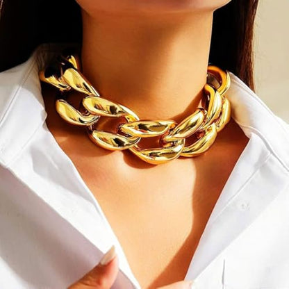 Chunky Choker Necklace Cuba Link Hip Hop Necklaces Punk Necklace Chain for Women - color: Gold